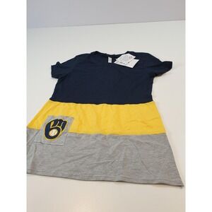 Milwaukee Brewers Shirt Womens Large Navy Yellow MLB Baseball Colorblock Patch
